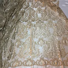JRB-20278 Последние Bling bling французский чистая кружевная ткань шампанское золото Африканский кружевной тюль с пайетками ткань для вечернего платья