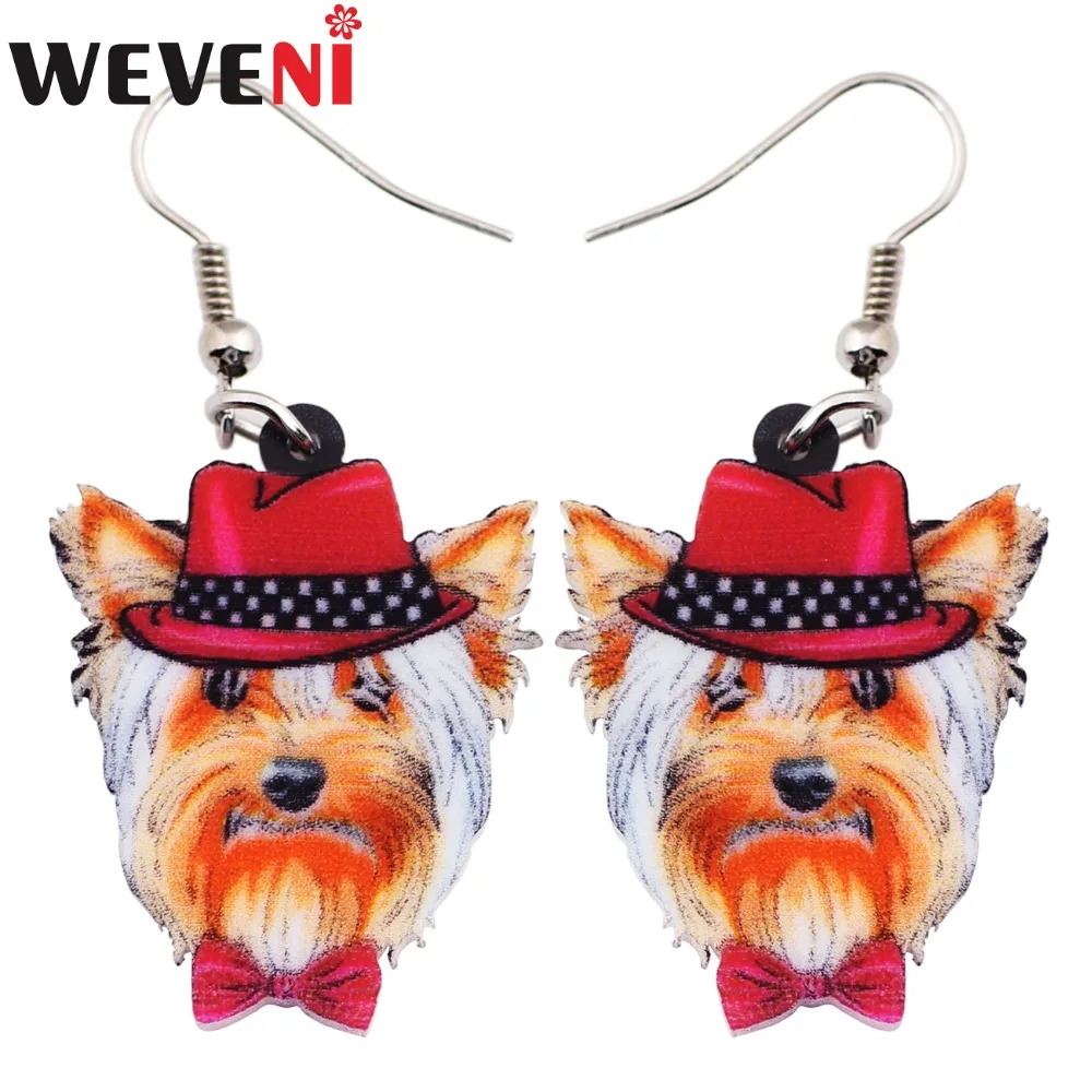 

WEVENI Acrylic Drop Dangle Long Yorkie Yorshire Terrier Dog Earrings For Women Newest Trendy Girl Wholesale Animal Jewelry