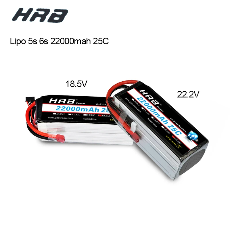 

HRB RC Lipo 5S 6S Battery 18.5V 22.2V 22000mAh 25C MAX 50C High Capacity T connector Bandage For RC Helicopter Airplane Drone