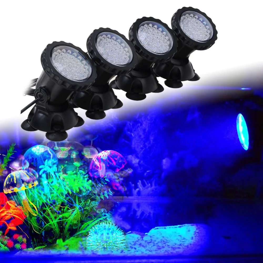 Aquarium Led Lighting 1 Set 4 Lights RGB 36 Leds 6W Fish Tank Underwater Spot Light with 24 Key