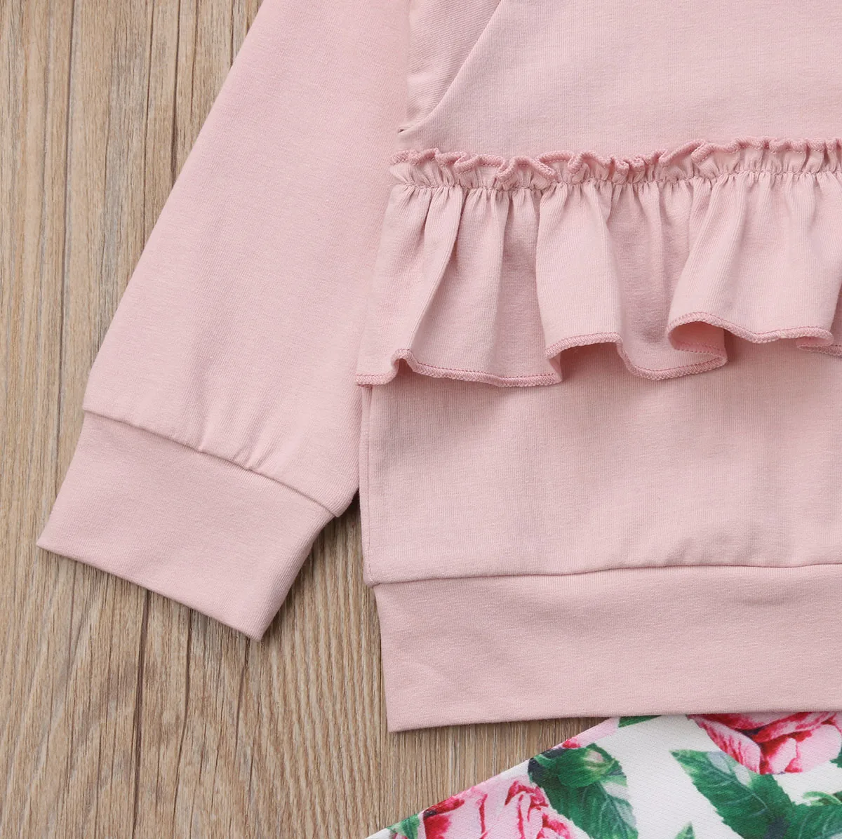 Autumn NEW Kids Infant Newborn Baby Girl Long Sleeve Ruffle Edge Cotton T-shirt Tops Flower Pants Casual Outfit Set Clothes