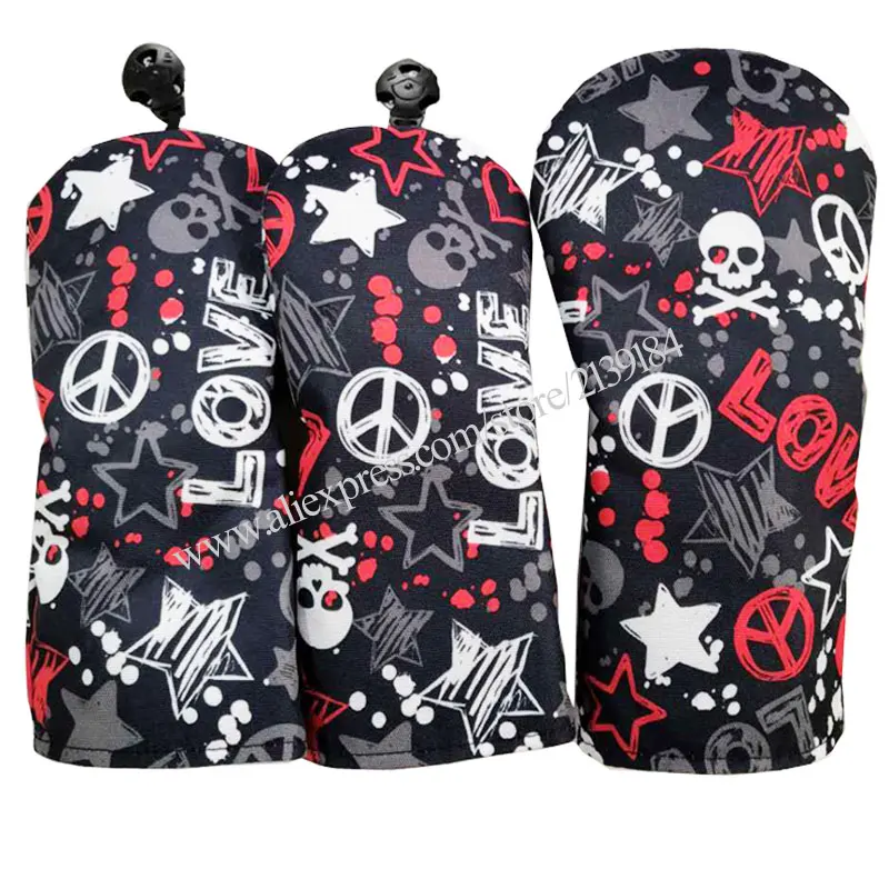 

New Unisex Golf wood headcover PU Skull Clubs driver head Cover 3Pcs/set Waterproof Golf headcover Free shipping