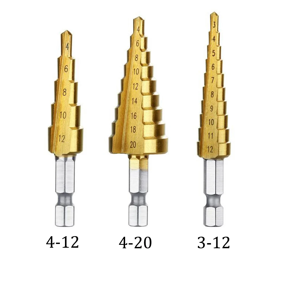 Vastar HSS стали титана шаг сверла конус Cutt инструменты Деревообработка Дерево Металл сверло Набор 3-12 мм 4-12 мм 4-20 мм 3-13 мм - Цвет: 3x drill bit