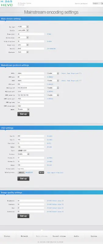 Main stream settings