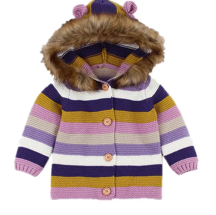 Зимнее пальто для маленьких девочек детский вязаный кардиган со съемным мехом, Infantil, весенне-осенний свитер, одежда - Цвет: 3