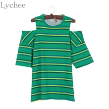 Lychee Сексуальная женская летняя футболка в полоску с открытыми плечами, с вырезами, короткий рукав, Повседневная Свободная футболка, футболка