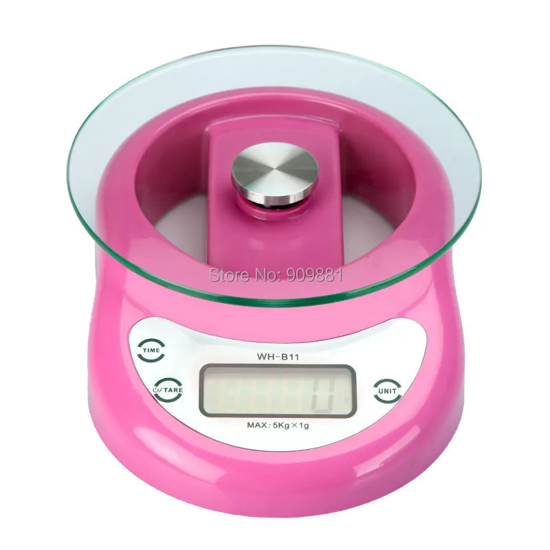 

5kg 1g Digital Electronic Kitchen Scale Weighing Balance With Clock Countdown Alarm Function Pink For Food Ingredients Weighing