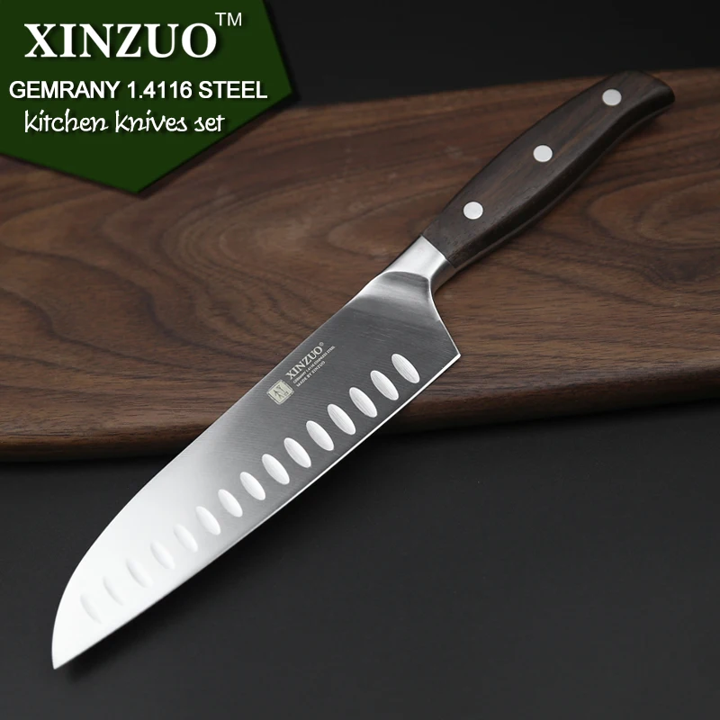  XINZUO Kitchen Tools 6 PCS Kitchen Knife Set of Utility Cleaver Chef Bread Knife High Carbon German - 32226353721