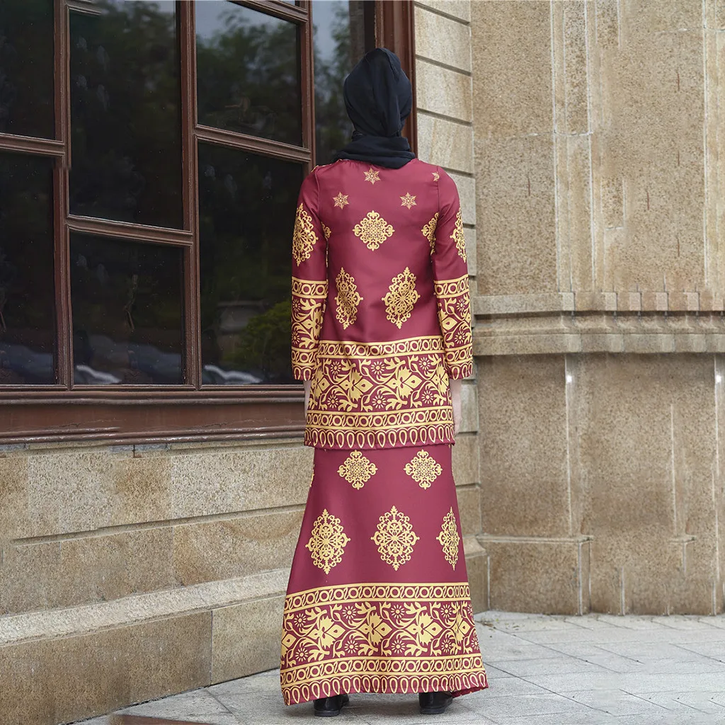 KLV/стильные женские мусульманское платье исламское Абая, головной платок халаты платье макси комплект платье Дубай дамы летние платья