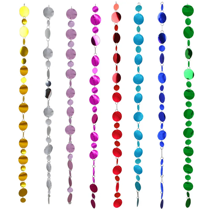 1M Shining Circle Dot Sequins String Garland Curtain Mirror Surface 3+5cm PVC Circle Chain for Birthday Wedding Party Decoration