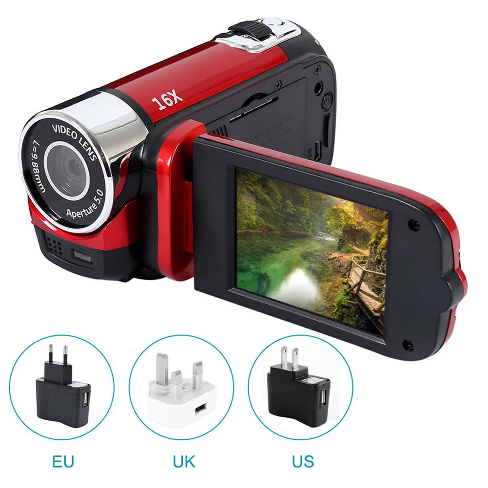 Профессиональные цифровые, со светодиодом камера видеокамера HD 1080P Ручной 16 миллионов пикселей 16 раз цифровой зум ночного видения - Цвет: Red to UK Plug