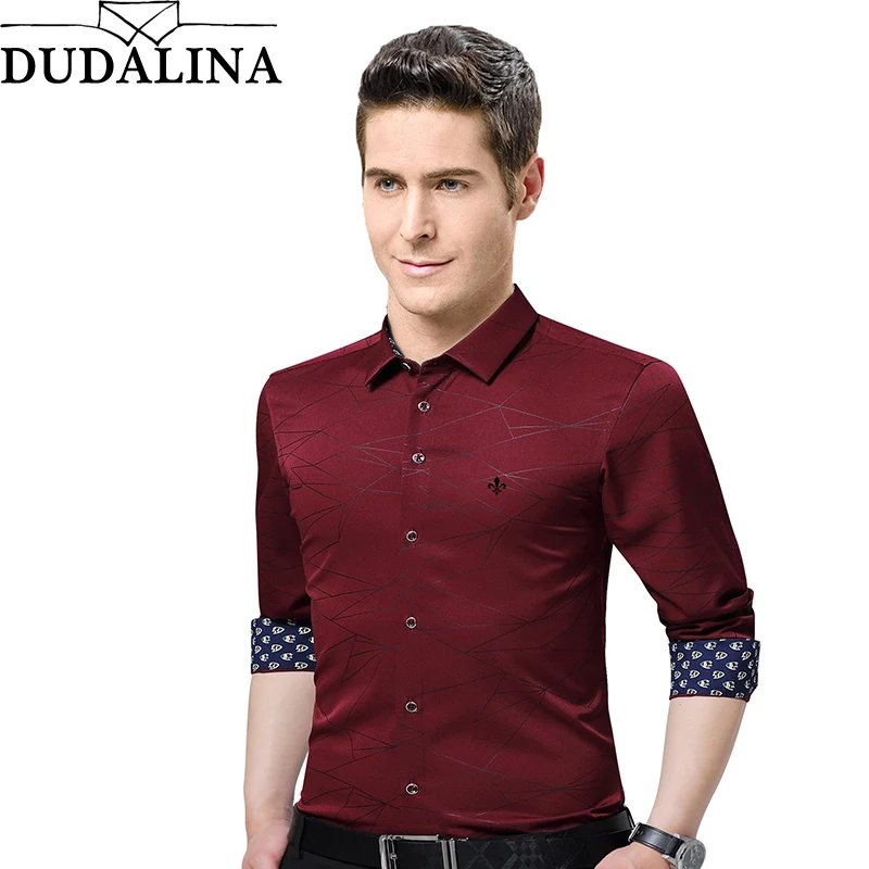 Dudalina الذكور قميص 2019 أزياء العلامة التجارية الملابس قمصان رجالي عارضة يتأهل هندسية طويلة الأكمام قمصان للرجال عارضة قميص