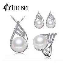 CYTHERIA 100% pure Pearl set, jewellery units 925 silver pearl necklace and earrings three shade for girls with reward field