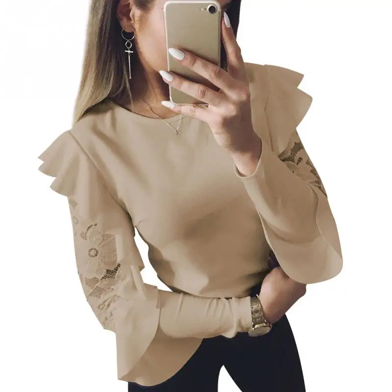 С длинным рукавом Bodycon Falbala повседневные весенние белый/розовый/хаки сплошной