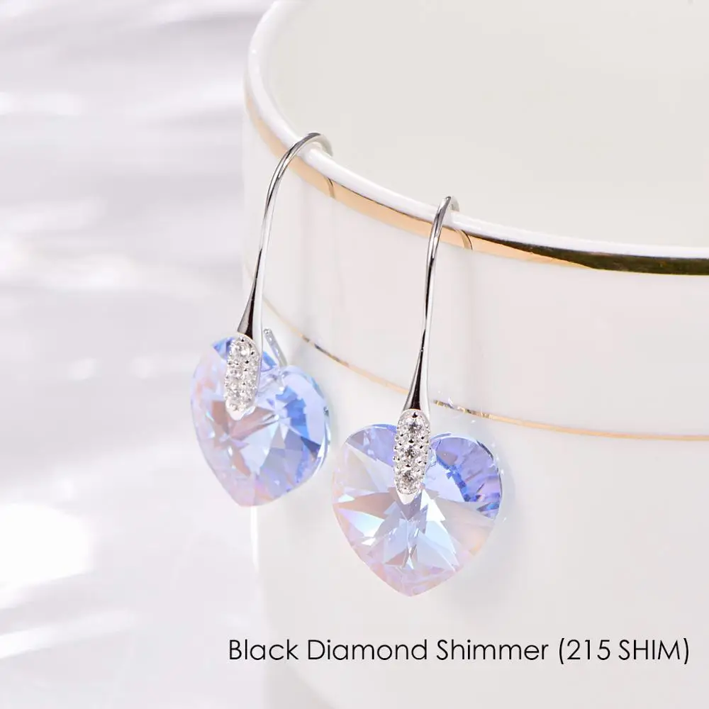 Сердце кристаллы от Swarovski висячие серьги Мода 925 стерлингового серебра украшения для пирсинга серьги для женщин ювелирные украшения в подарок любимой