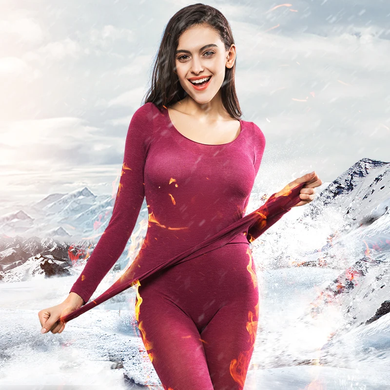 Feilibin Winter Women's Long Johns Keep Heat Warm Underwear Slimming Ladies Thermal Underwear Thin Long Johns Super Elastic Sets