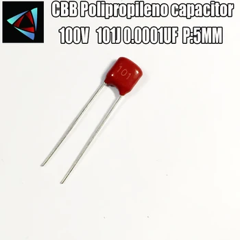 

50pcs 100V 101J 0.0001uF Pitch 5mm CBB filme de Polipropileno capacitor