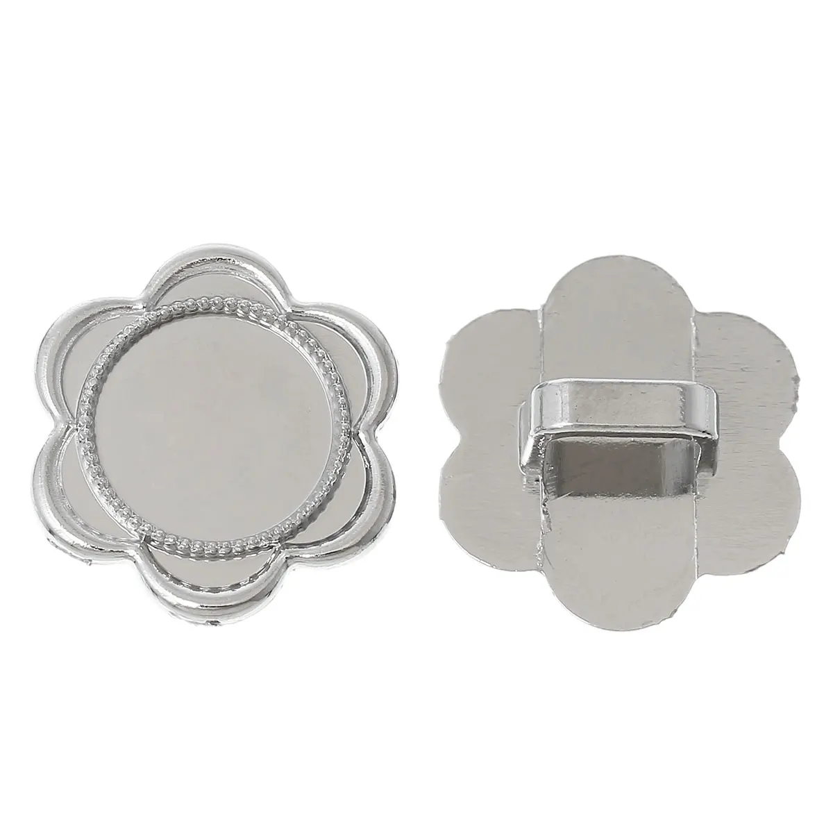 Slider Beads Flower Silver Tone(Fits 10mmx6mm Cord)Cabochon Settings(Fits 16mm)About 27mm(1 1/8&quot)x 25mm(1&quot) 5 PCs 2015 new |