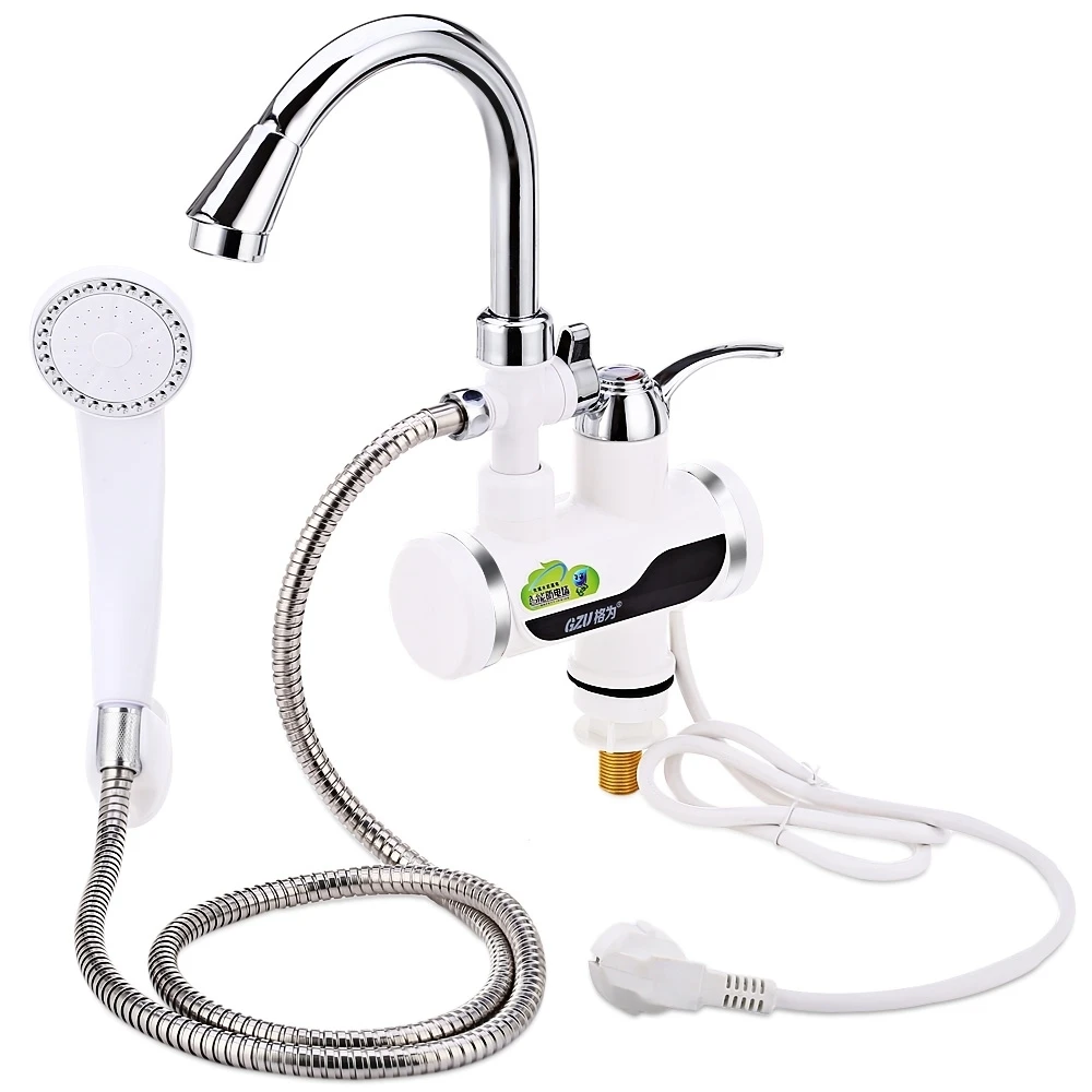 

GZU 3000W Instant Tankless Electric Hot Water Heater Faucet Kitchen Bathroom Instant LCD Heating Tap with Shower Head