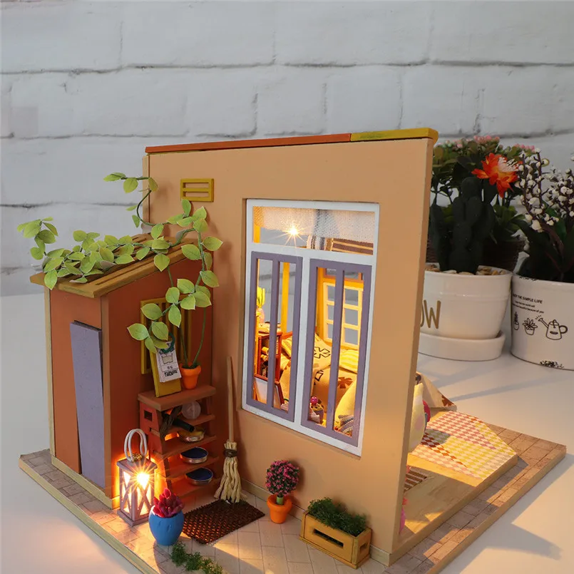 Сборка вилла модель игрушки 3D деревянные DIY Миниатюрные домики мебель светодиодный Дом головоломка украшения творческие подарки#4J17