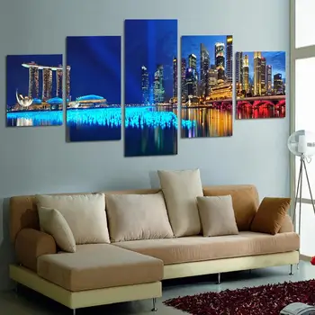 

5panel Landscape wall Painting canvas Art Modern city night HD Pictures Prints on canvas Free Shipping