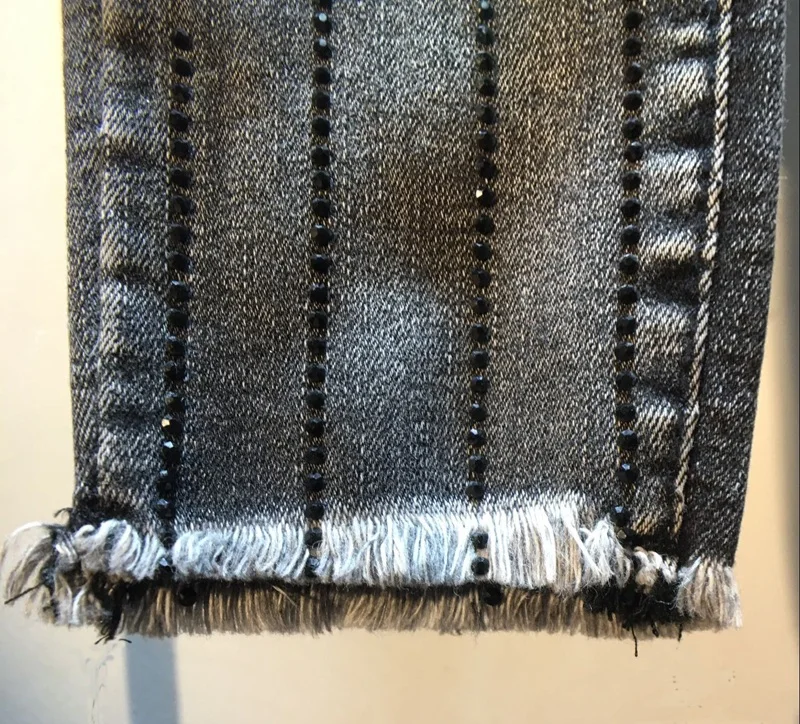 Новый тип тяжелой промышленности вертикальная полоса гладильная дрель Высокая талия тонкий эластичный флис джинсы для женщин для