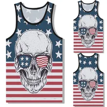 Топ Блузка модная мужская индивидуальность повседневная печатная череп без рукавов майка блузка