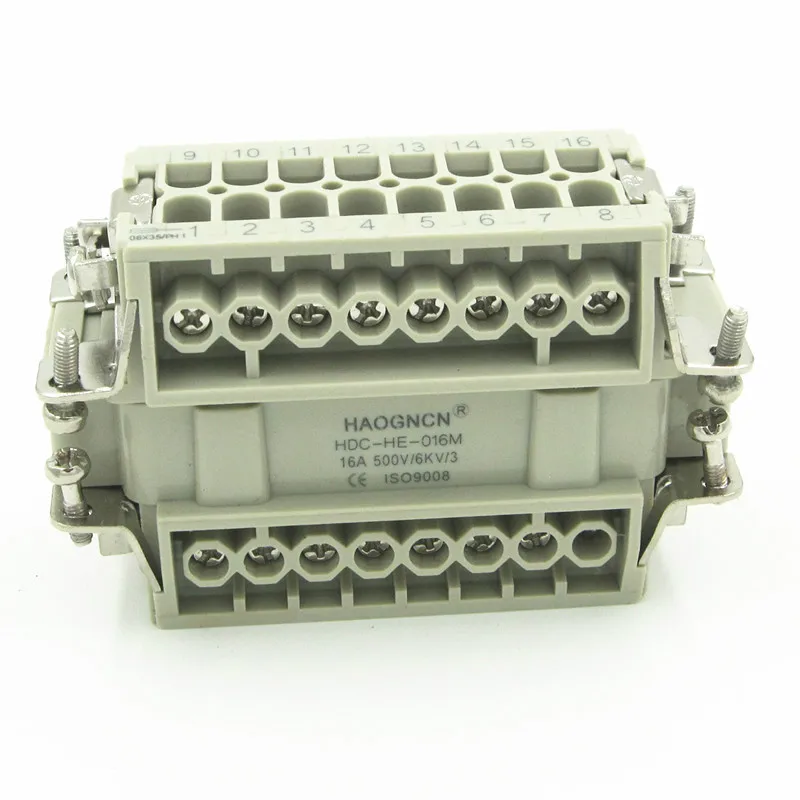 

HDC-HE-016-M/F HAOGNCN высокопрочный коннектор 16 контактов 16 А прямоугольный коннектор hot runner