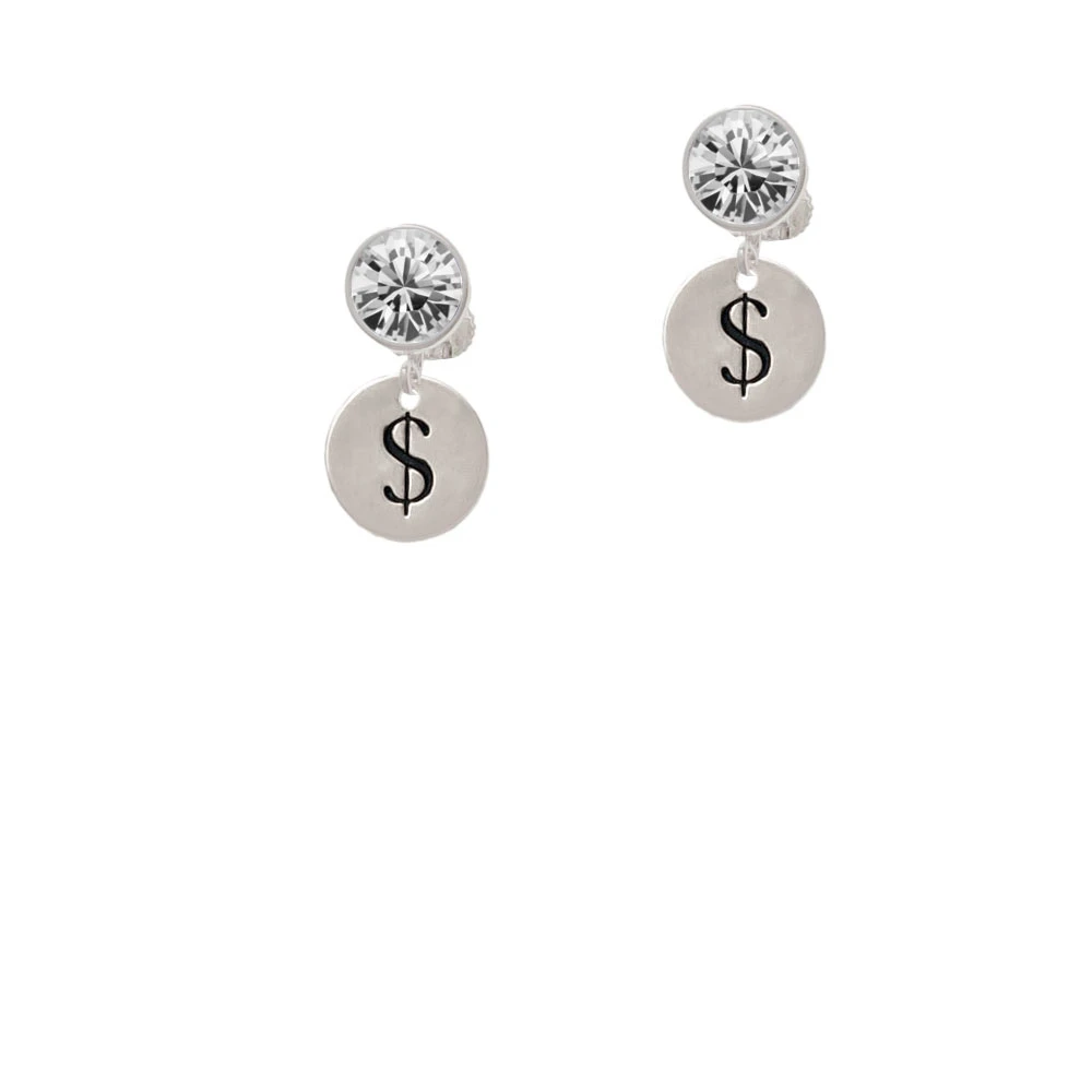 Disc 1/2'' - Symbol - Dollar Sign - $ - Crystal Clip On Earrings (1)
