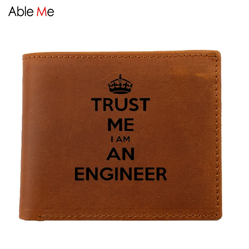 

Men Wallet Genuine Leather Purses Short Wallets Custom I AM AN KEEP CALM TRUST ME HUMOR ENGINEER Wallets With Zip Coin Pocket