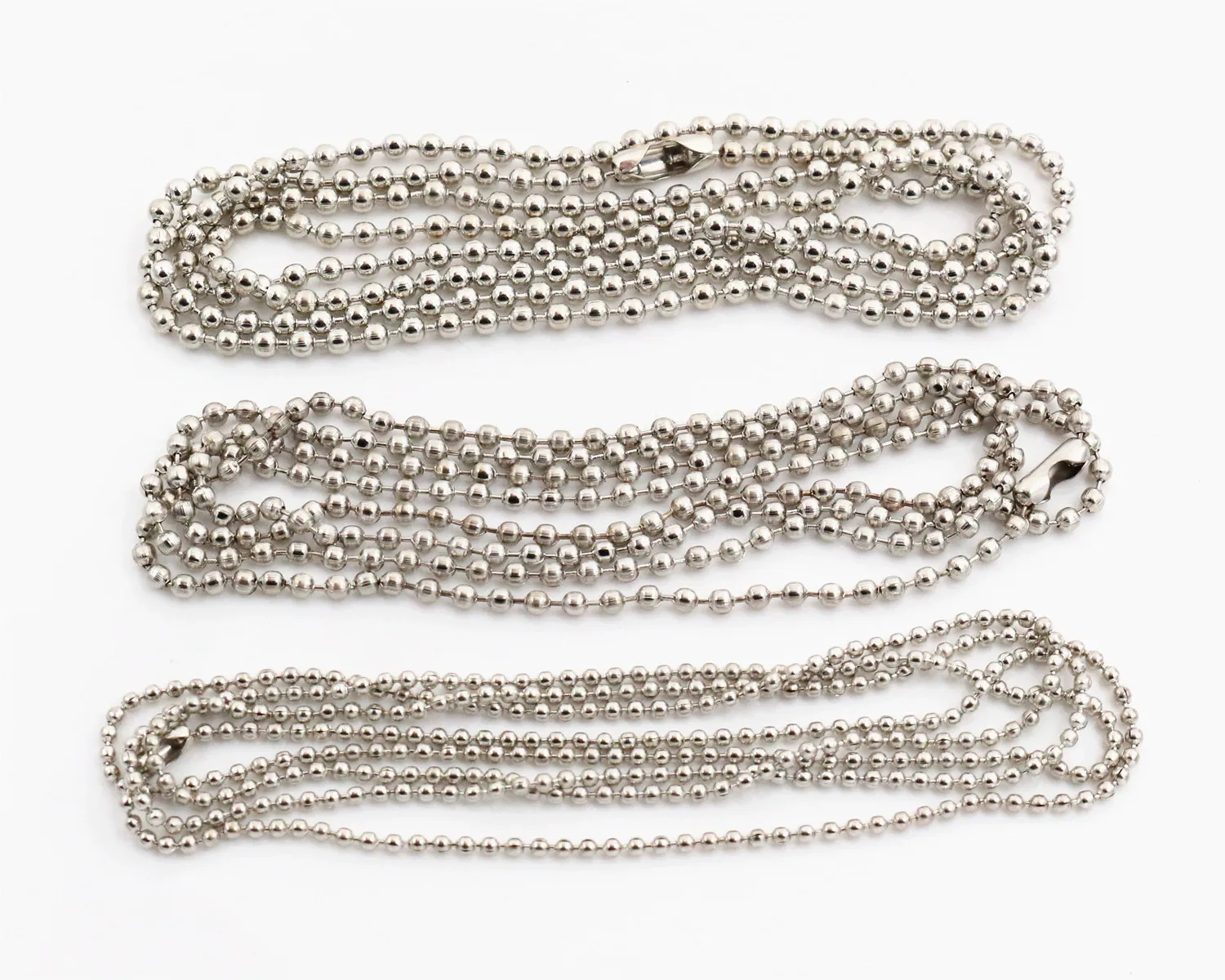 

5pcs/lot 3 Size 1.5mm and 2.0mm and 2.4mm Rhodium Plated Ball Beads Chain Necklace Bead Connector 65cm(25.5 inch)