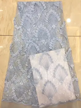 

High quality Light blue African Sequins wedding lace fabric Hot selling French tulle net lace fabric New embroidered lace fabric