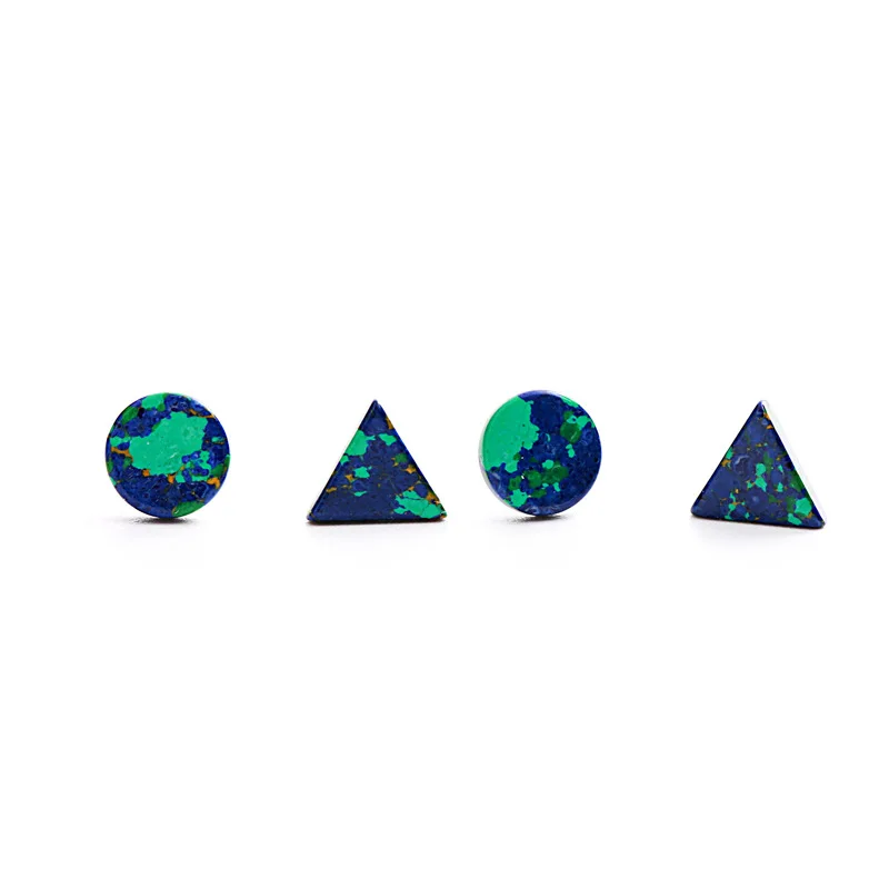 earth triangle round earrings 100% 925 Sterling silver Jewelry fashion Hypoallergenic Stud earrings for women gift
