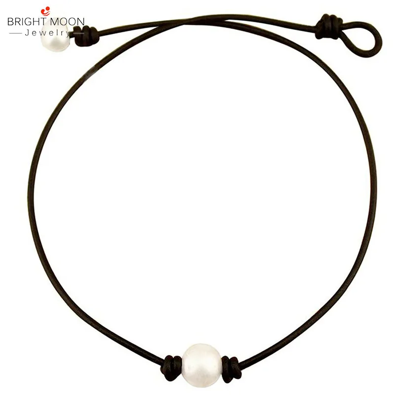 

Single Pearl Leather Choker Necklace for Women Handmade Choker Jewelry Gift
