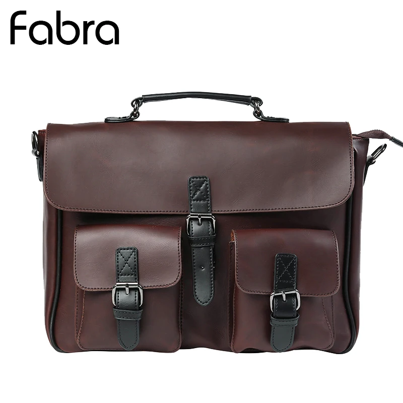 

Fabra New Business Briefcase Pull-up PU Leather Man 14 Laptop Handbag Large Capacity Travel Vintage Men Belt OL Pocket Bag Brwon