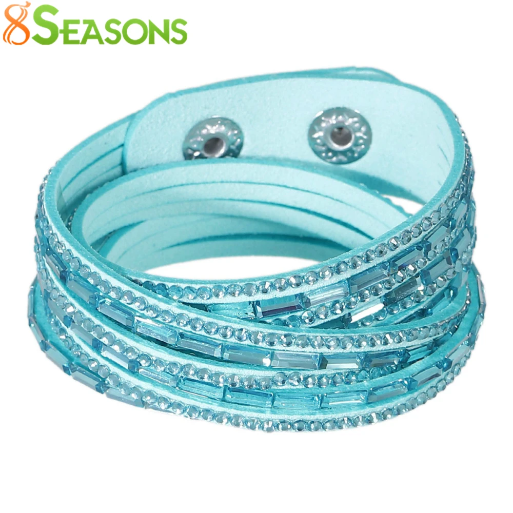 

8SEASONS New Fashion Suede Velvet Slake Bracelets Mint Green Rhinestone Man Women Jewelry 40cm(15 6/8") Long, 1 Piece