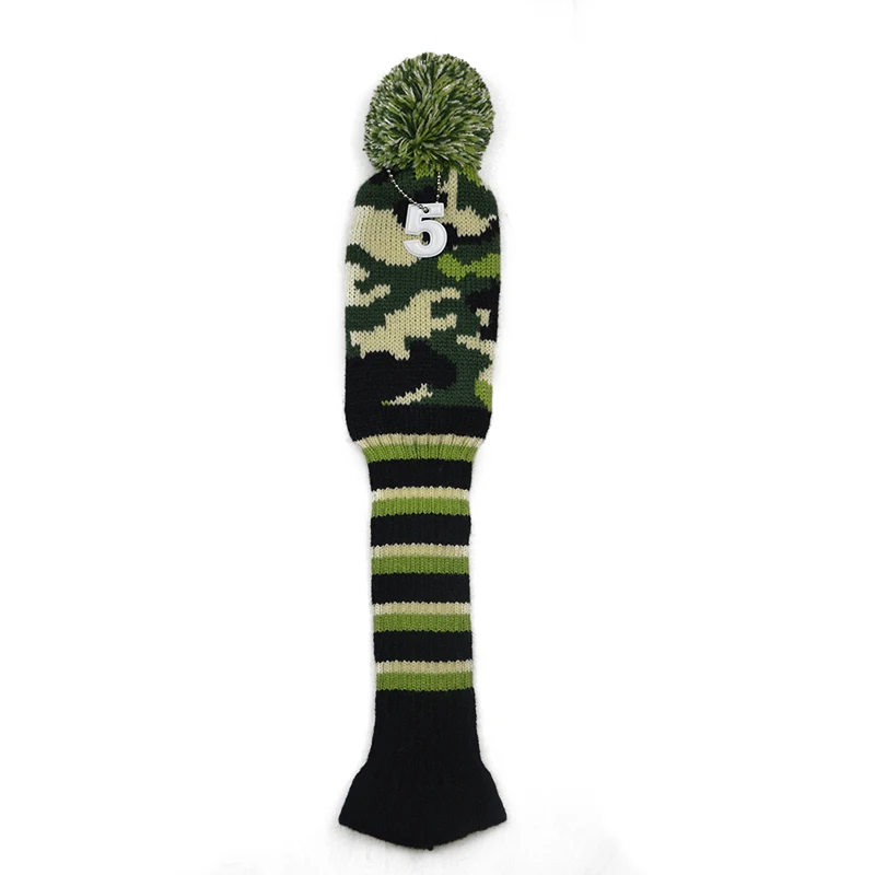 3pcs/set Army Green Stripe Kniting Golf Driver Wood Head Covers Knit Wool 1 3 5 Fairway Protect Headcover with Number Tag