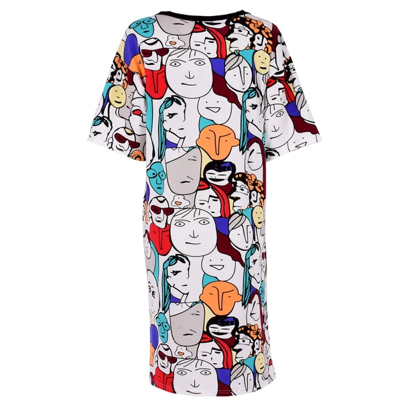 

Women Summer Casual Cotton Print Long T Shirts Dress Loose Robe Maxi Party Shirt Dresses Evening Party Beach DressPlus Size