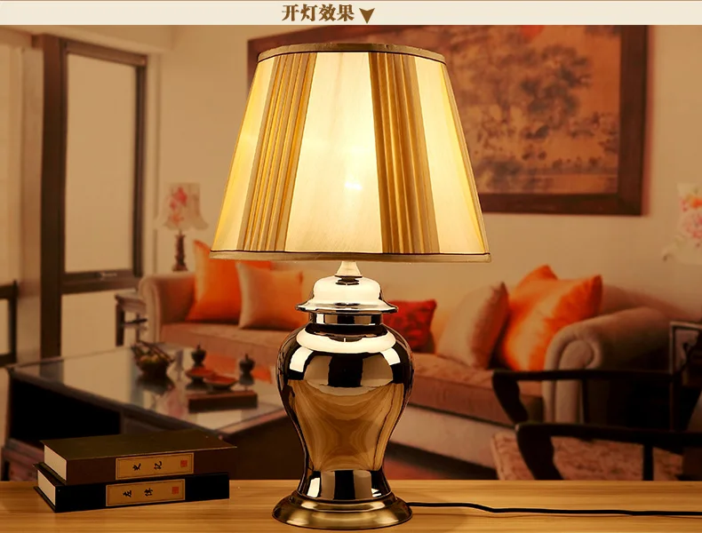 Vintage style porcelain ceramic desk table lamps for bedside chinese Blue and White Porcelain silver beautiful table lamp (6)