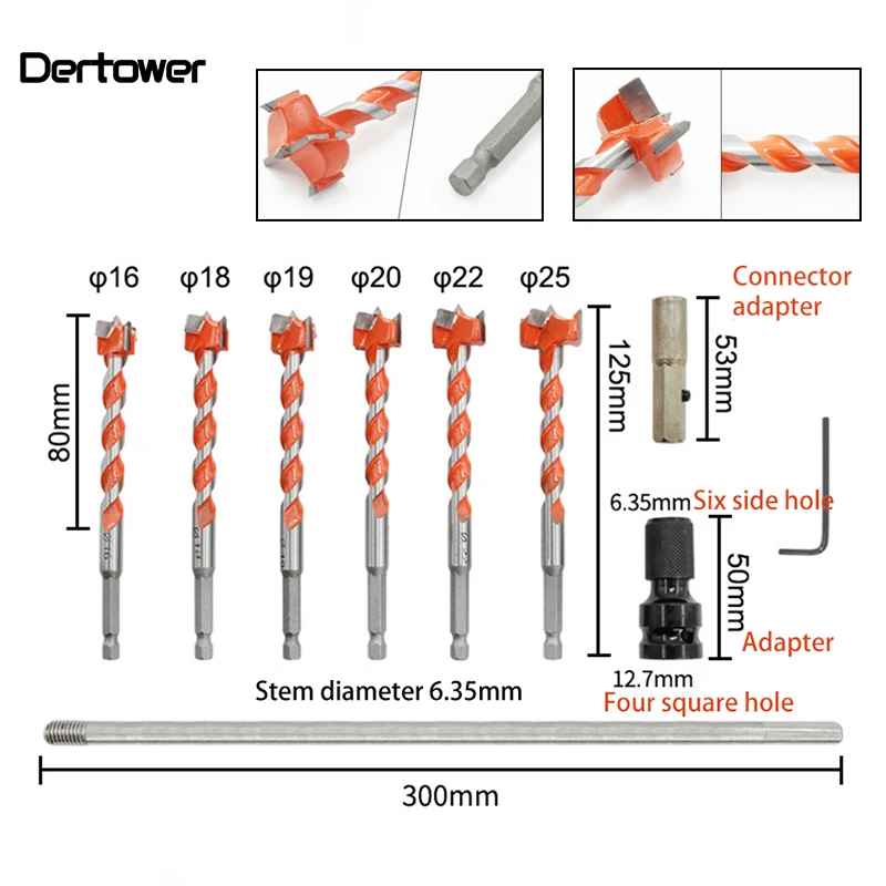 

10pcs/set Woodworking Hole Saw Cutter Opener Alloy Long Thread Drill Bit Wind Batch Hex Handle Long Wooden Door Lock Tool Bits