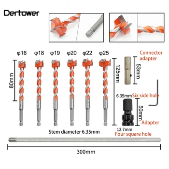 

10pcs/set Woodworking Hole Saw Cutter Opener Alloy Long Thread Drill Bit Wind Batch Hex Handle Long Wooden Door Lock Tool Bits