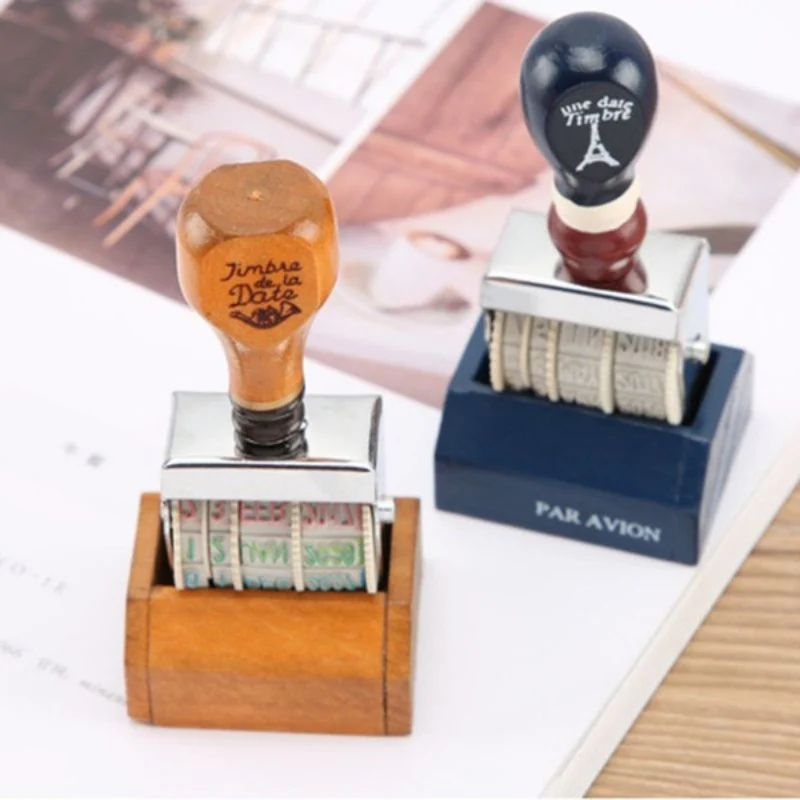 

DIY Scrapbooking Craft Wooden Date Stamp Rolling Wheel stationery zakka decal material escolar school supplies