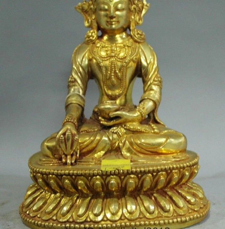 Тибетский буддизм бронзовый 24K золото Shakyamuni Sakyamuni чаша Будды скульптура|Статуи и