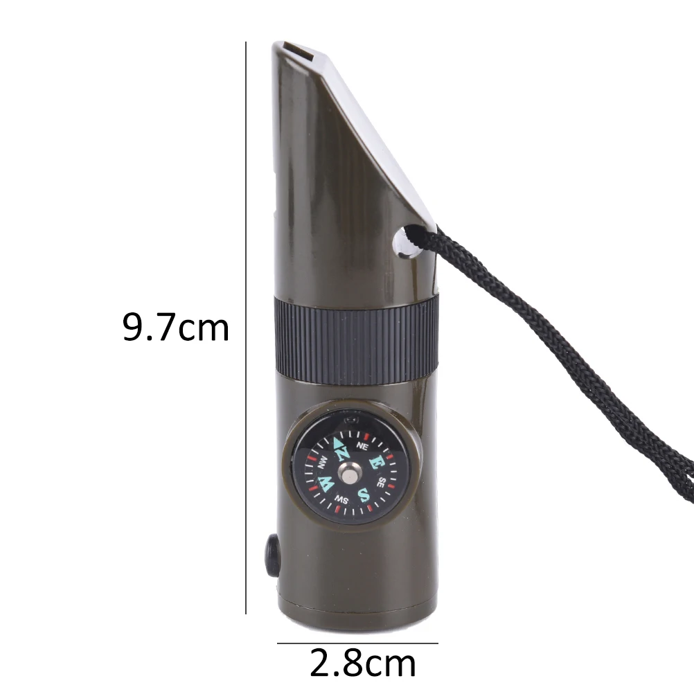 7In1 -20-50C Multifunctional LED Flashlight Whistle Thermometer Compass Torch Magnifier Camping Hiking Emergency Survival Tools