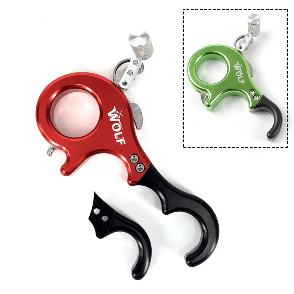 

Huntingdoor Wolf 2 Color Mach Bow String Release Aid 3/4 Fingers Closed-loop Aluminum Alloy for Compound Bow Hunting Shooting