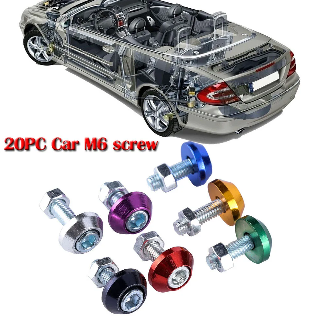 

New 20PC Colors Car License Fender Washer Screw Anodized Aluminum M6 Steel Bolt License plate frame fender Guardabarros CA