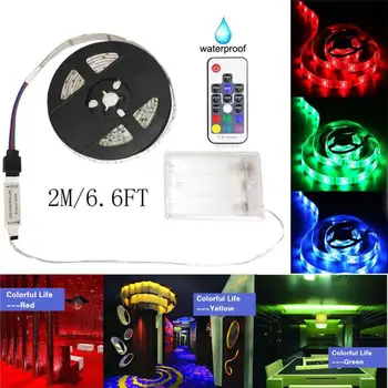 

MUQGEW Battery Powered Strip 5050 2M Waterproof RGB 60 LED Strip 5V With RF Controller Wardrobe Cabinet Stair Gate Battery Power