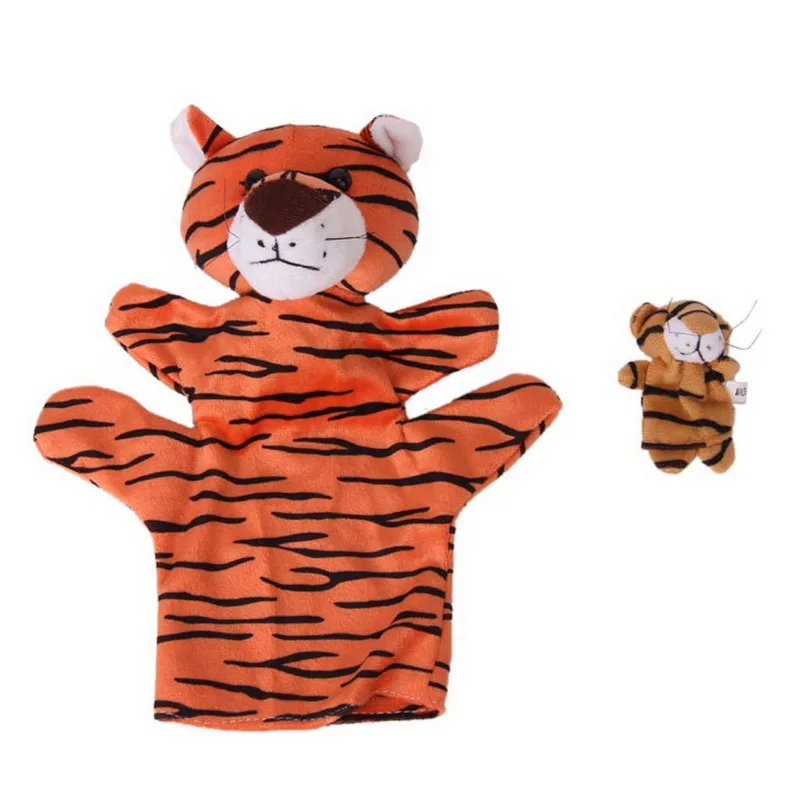 1 Pair Orange Tiger Hand Puppet Finger Puppet Animal Glove Puppet Hand