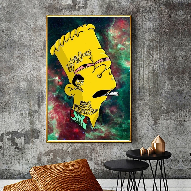 Bart Cartoon On Weed Wallpaper Canvas Painting Print Living Room Home Decor  Modern Wall Art Oil Painting Poster Salon Pictures - Painting & Calligraphy  - AliExpress