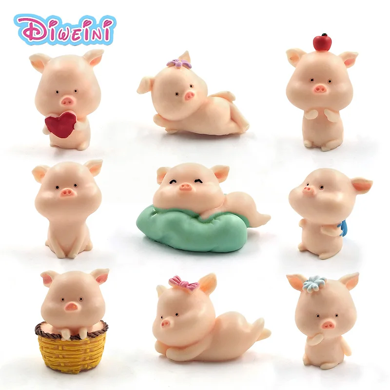 

Mini Cute Pig Resin Crafts animal model Miniature cartoon Figures fairy garden decoration accessories set toys Gift For Kids